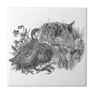 Hunting quail with hunting dog tile