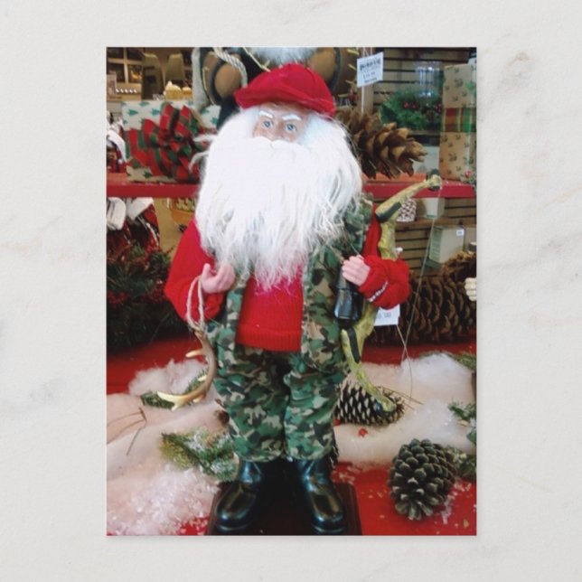 "HUNTING SANTA" CHRISTMAS WISHES HOLIDAY POSTCARD (Front)