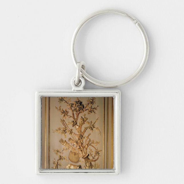 Hunting scene, wood panelling from dining room key ring (Front)