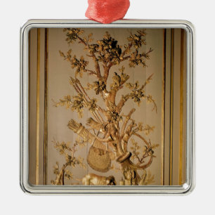Hunting scene, wood panelling from dining room metal tree decoration