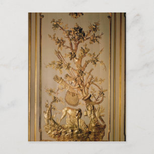 Hunting scene, wood panelling from dining room postcard