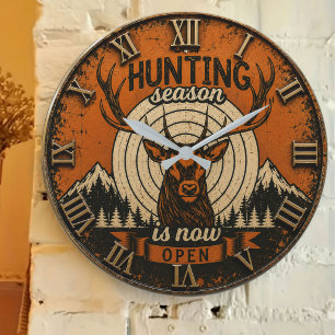 Hunting Season Is Now Open Hunter Cabin Large Clock