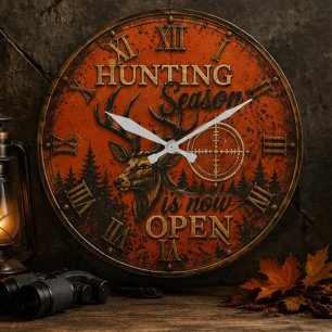 Hunting Season Rustic Deer Whitetail Hunter Gift Large Clock