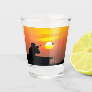 Hunting Silhouette and Bird Sunset Shot Glass