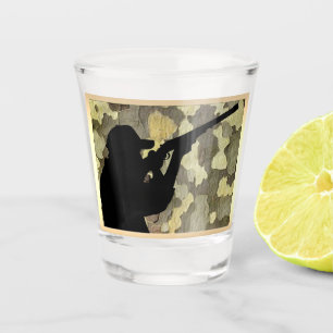 Hunting Silhouette On Camo Print Shot Glass