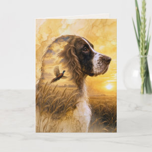 Hunting Springer Spaniel and Pheasant for Birthday Card