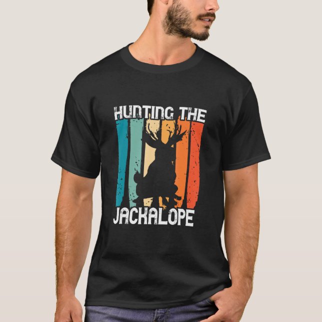 Hunting The Jackalope Retro Cryptozoology Cryptid  T-Shirt (Front)