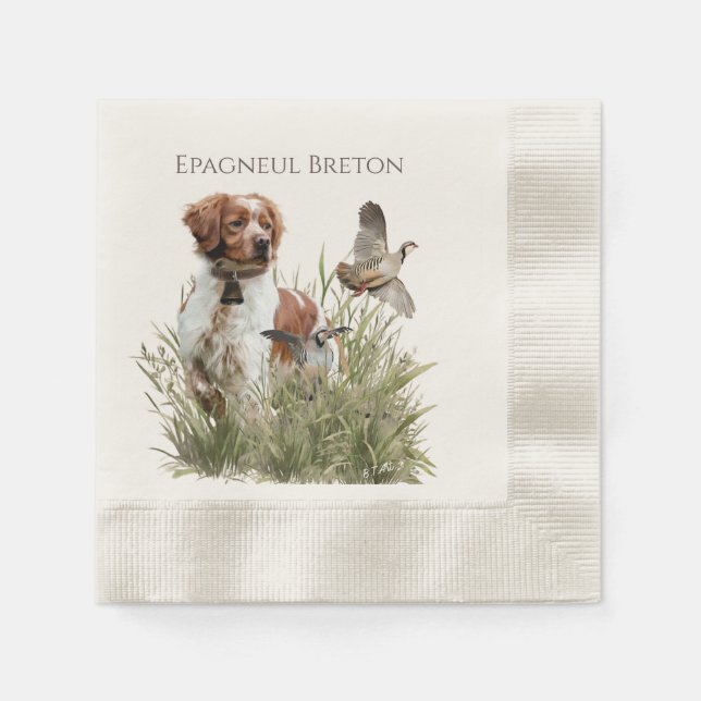 Hunting with a Brittany dog, Art  Napkin (Front)