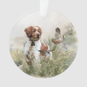 Hunting with a Brittany dog, Art  Ornament