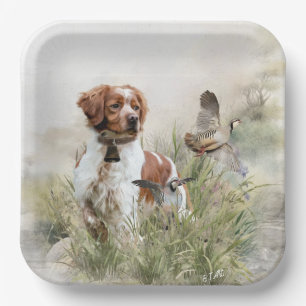 Hunting with a Brittany dog, Art  Paper Plate