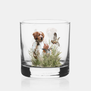 Hunting with a Brittany dog, Art Whiskey Glass