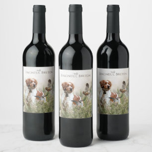 Hunting with a Brittany dog, Art Wine Label
