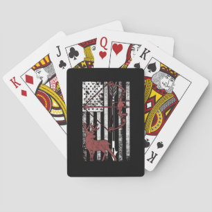 Hunting with American Flag Bow Hunting Playing Cards