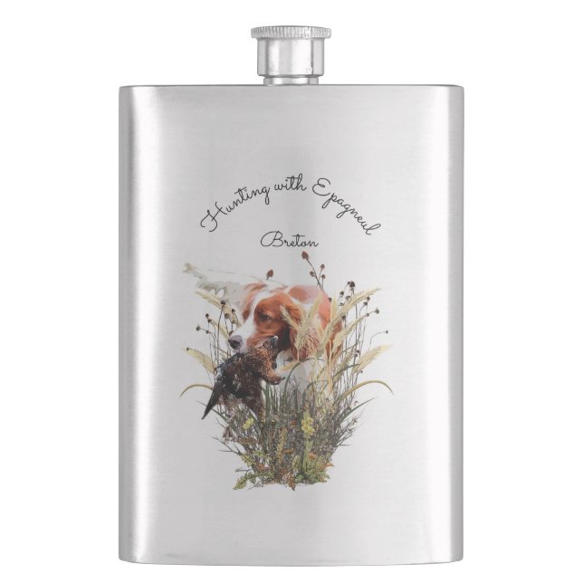Hunting with Epagneul Breton   Hip Flask (Front)