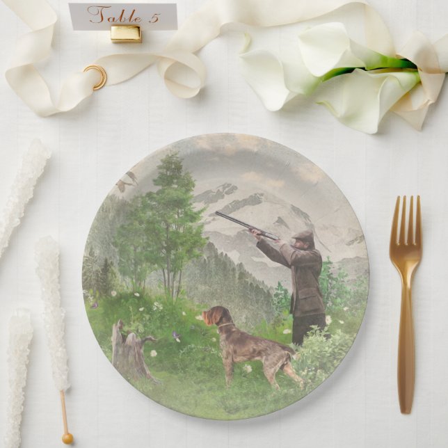 Hunting with German Wirehaired Pointer   Paper Plate (Wedding)