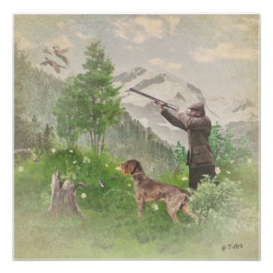 Hunting with German Wirehaired Pointer  Tapestry Poster