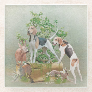 Hunting with hounds     glass coaster
