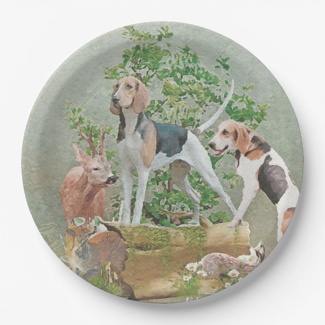 Hunting with hounds     paper plate (Front)