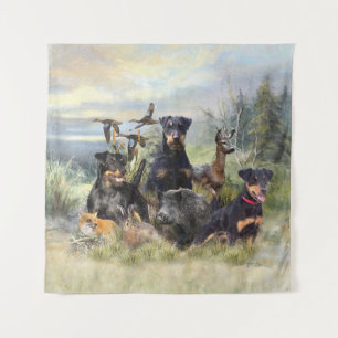 Hunting with Jagdterriers , Art Tapestry