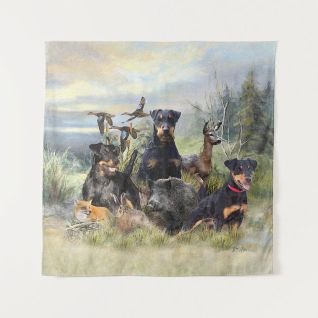 Hunting with Jagdterriers , Art  Tapestry (Front)