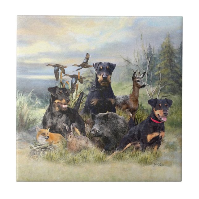 Hunting with Jagdterriers , Art  Tile (Front)