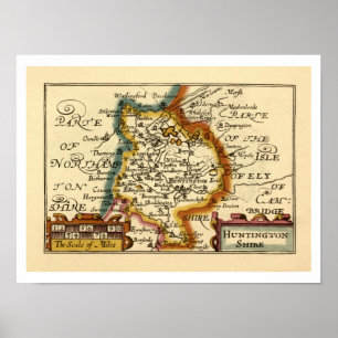 Huntingdonshire County England Old Antiquarian Map Poster
