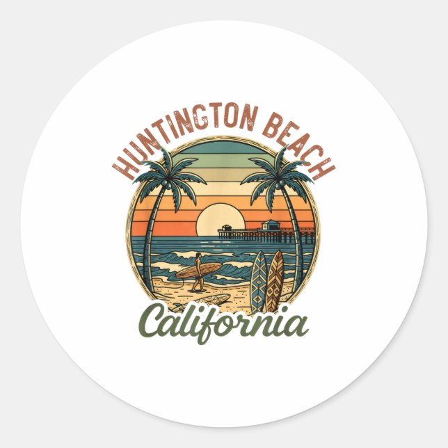 Huntington Beach California Los Angeles Surfer Vin Classic Round Sticker (Front)