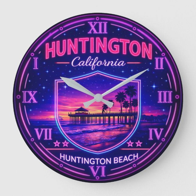 Huntington Beach California Pier Large Clock (Front)