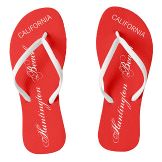 Huntington Beach, CALIFORNIA red and white Jandals