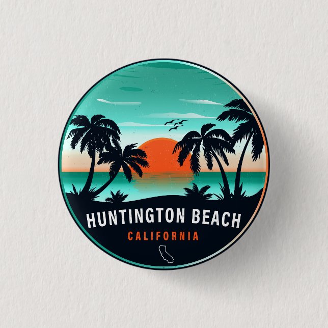 Huntington Beach California Retro Sunset Souvenirs 3 Cm Round Badge (Front)