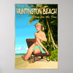 Huntington Beach California Retro Travel Poster