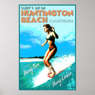 Huntington Beach California Surf City Travel Poster