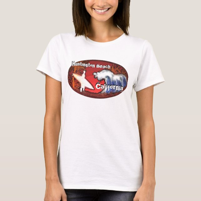 Huntington Beach California surfer wave art tee (Front)