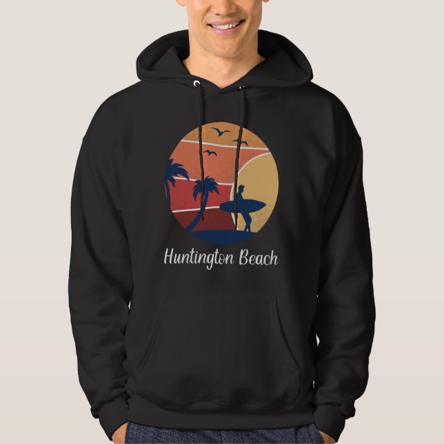 Huntington Beach California Surfing Surfer Vintage Hoodie (Front)