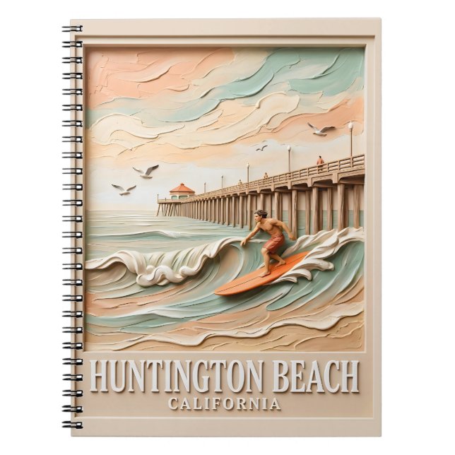 Huntington Beach California Texture Surfer Surfing Notebook (Front)