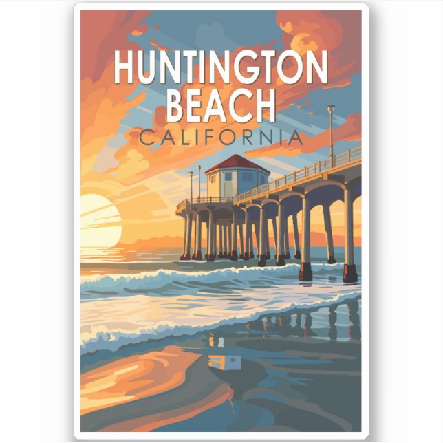 Huntington Beach California Travel Art Vintage (Front)