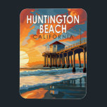 Huntington Beach California Travel Art Vintage Magnet<br><div class="desc">Huntington Beach in a vector art style. It's known for surf beaches,  such as Huntington City Beach,  with its long Huntington Beach Pier.</div>