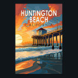 Huntington Beach California Travel Art Vintage Poster<br><div class="desc">Huntington Beach in a vector art style. It's known for surf beaches,  such as Huntington City Beach,  with its long Huntington Beach Pier.</div>