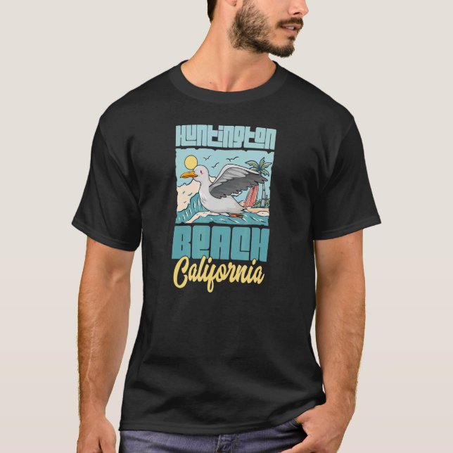 Huntington Beach California Vacation Seagull Surfi T-Shirt (Front)