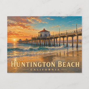 Huntington Beach California Vintage Travel Postcar Postcard