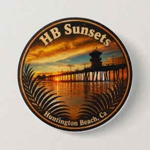 Huntington Beach Pier Sunset Button - John Minar