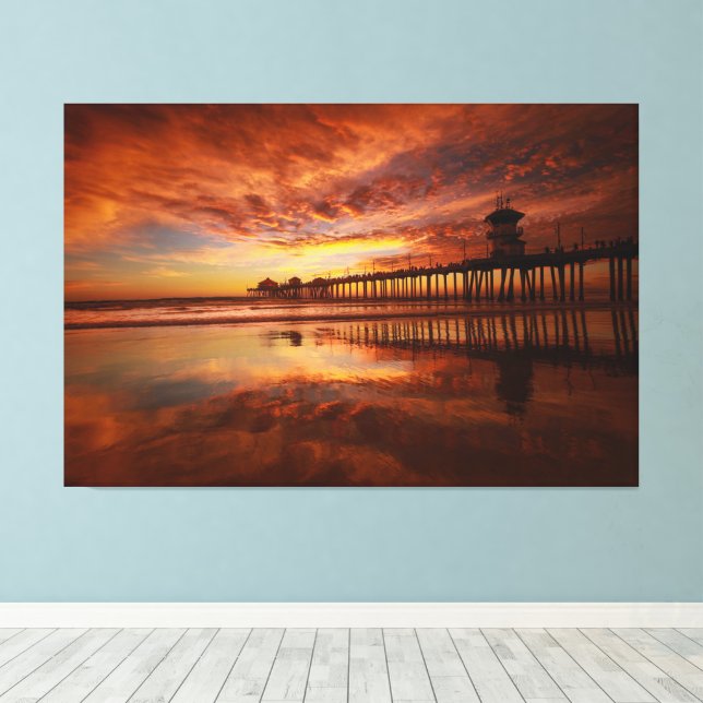 Huntington Beach Pier Sunset - John Minar  Canvas Print (Insitu(Wood Floor))