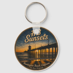 Huntington Beach Pier Sunset Keychain - John Minar