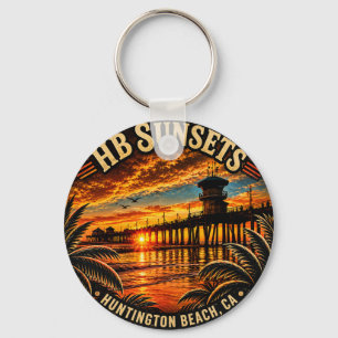 Huntington Beach Pier Sunset Keychain - John Minar