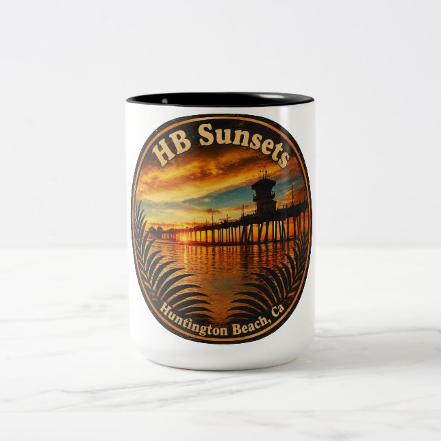 Huntington Beach Pier Sunset Mug  -  John Minar  (Center)