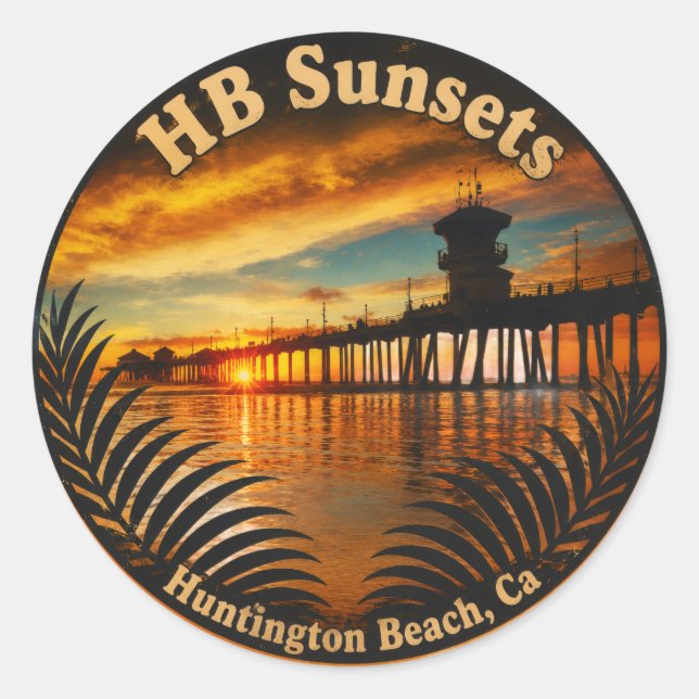 Huntington Beach Pier Sunset Stickers - John Minar (Front)