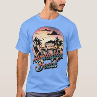 Huntington Beach Pier Vintage Sunset Surfboard Sur T-Shirt