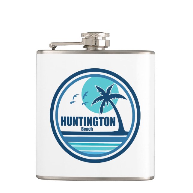 Huntington Beach South Carolina Palm Tree Birds Hip Flask (Front)