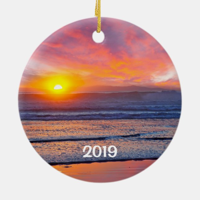 Huntington Beach Sunset & Pier Holiday Ornament (Back)
