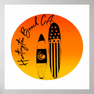 Huntington Beach Surfboards and Sunsets Poster